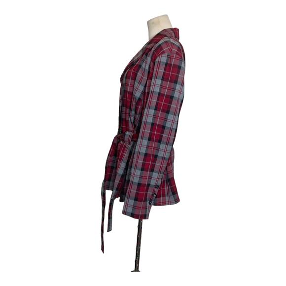 Larry Levine red plaid button belted blazer jacket size XL - Picture 5 of 9